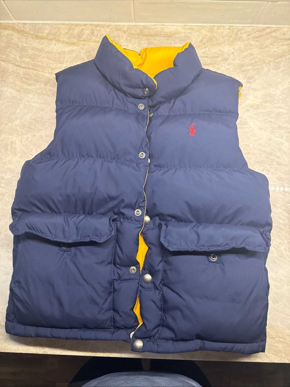Polo Ralph Lauren Reversible Vest Puffer Down Vest Youth Boys sm/8 Yellow/Blue